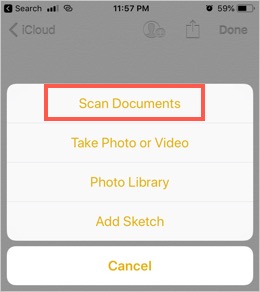 在 iPhone 笔记应用程序中扫描文档