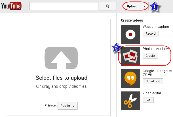 在 YouTube 中上传照片幻灯片选项