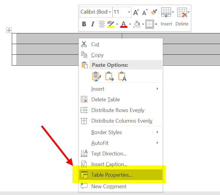 Word 中的表格属性