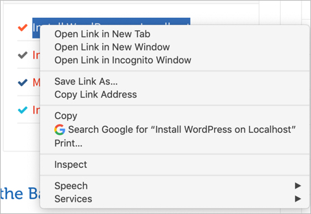 右键单击 Chrome Mac 链接