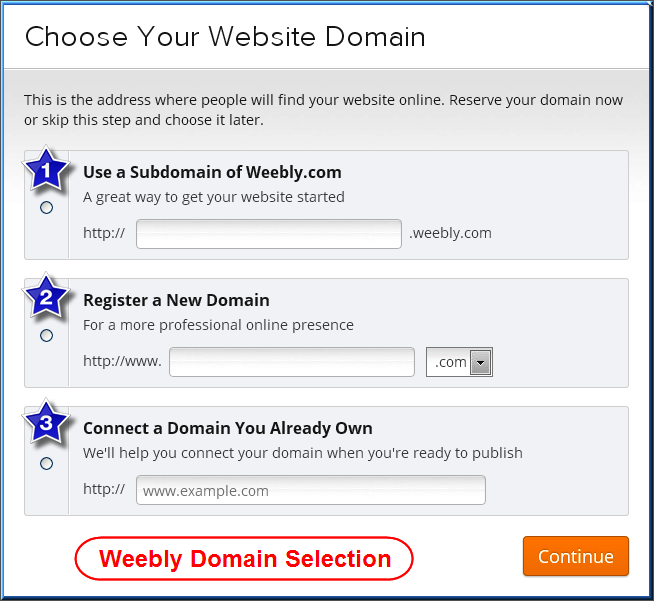 Weebly 域选择