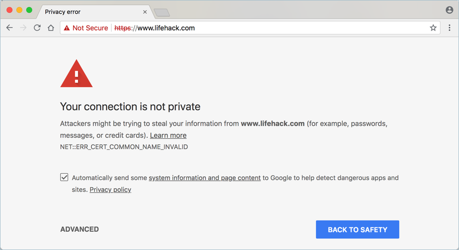 如何修复Google Chrome中连接不是私密错误