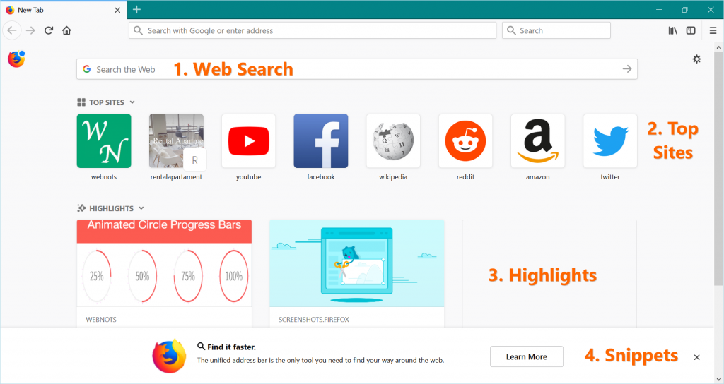 Firefox Quantum 主页或新标签页
