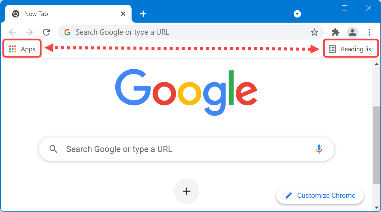 如何在Chrome书签栏中禁用应用程序和阅读列表