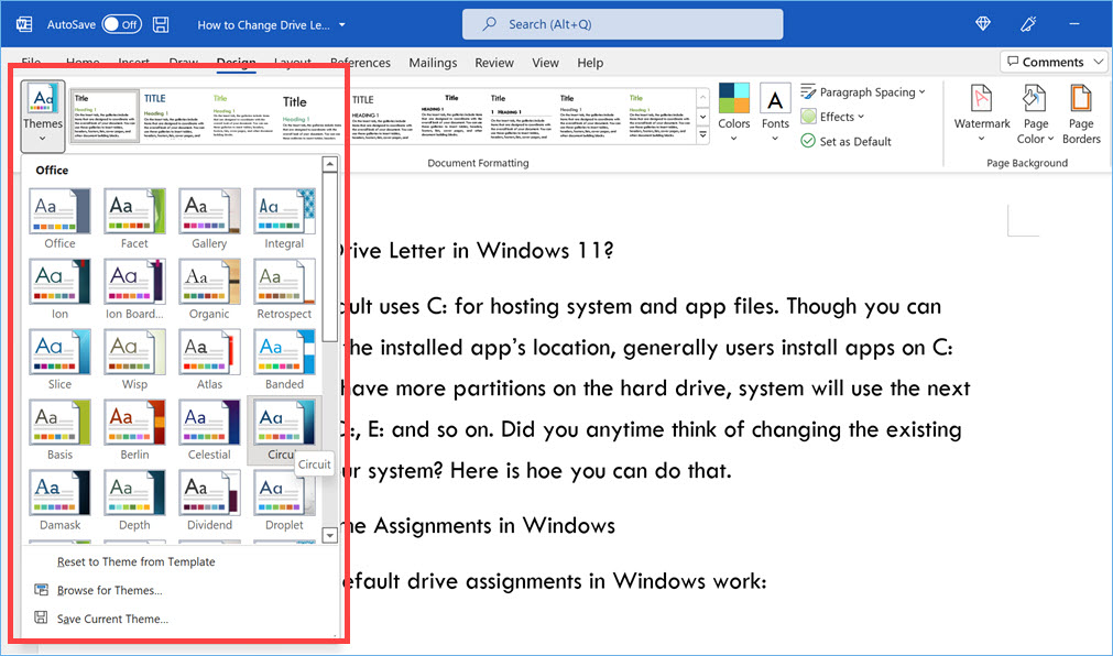如何在Microsoft Word中自定义主题