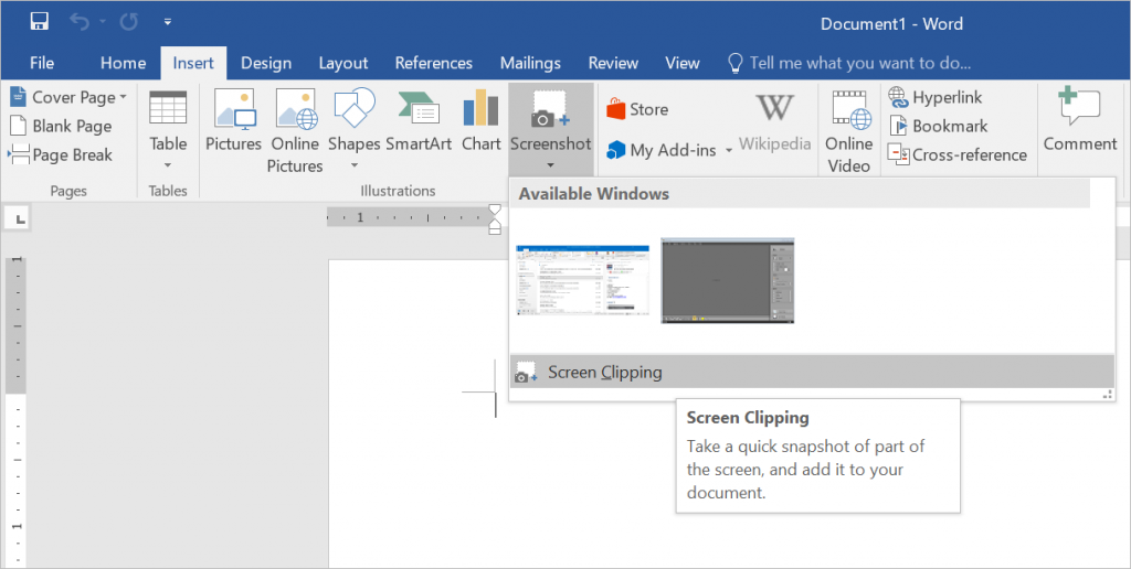 在 Word 中进行屏幕剪辑