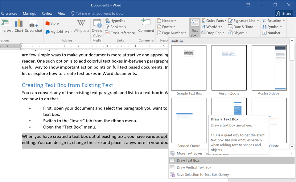将段落转换为文本框