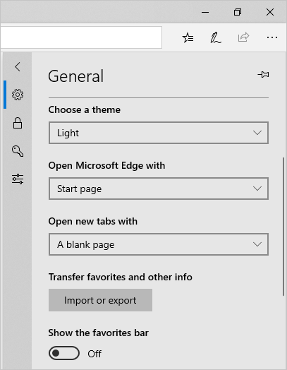 Edge 中的导入或导出选项