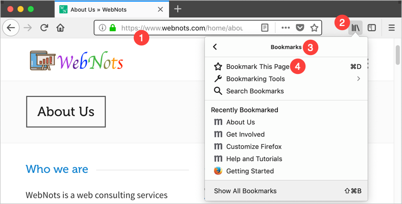 在 Firefox 中创建书签