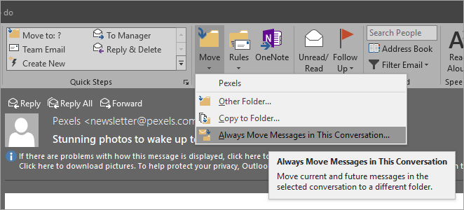 在此对话中始终移动消息