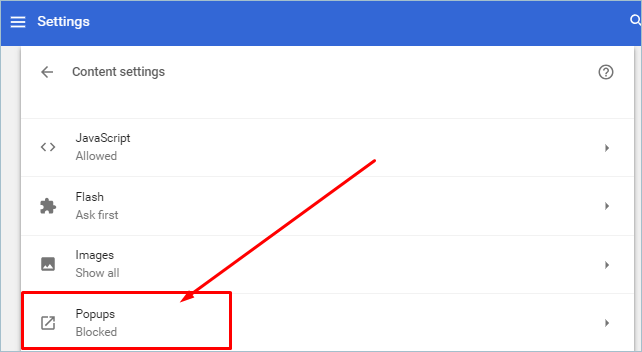 Chrome 中的弹出窗口部分