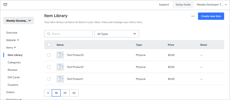 Weebly 商店仪表板