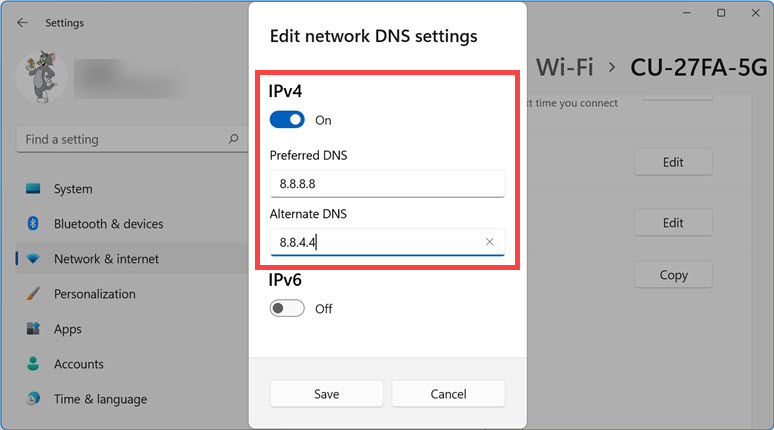 在 Windows 11 中更改 DNS 服务器