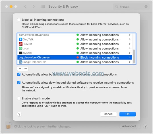 在 Mac 安全设置中允许 Chrome