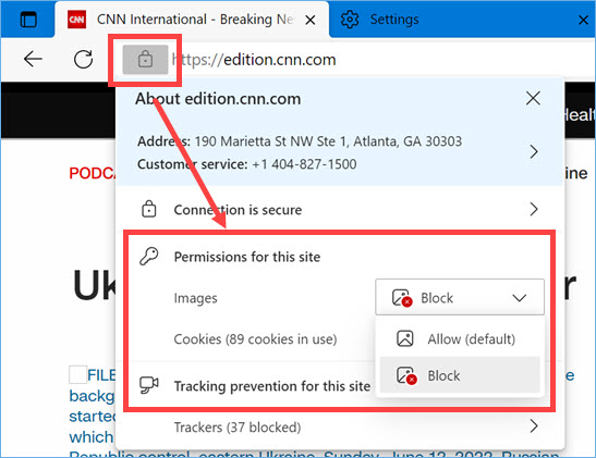 在 Edge 中为网站启用图像权限