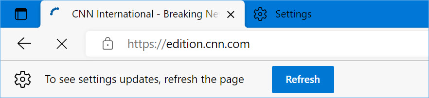 Edge 中的设置更改消息