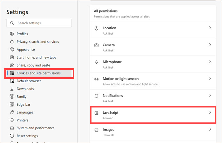 在边缘浏览器中允许 JavaScript