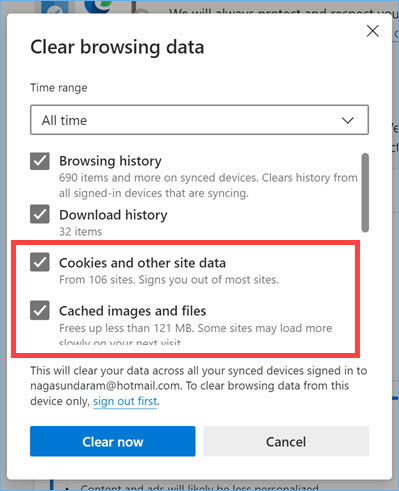 删除 Edge 中的缓存图像和 Cookie