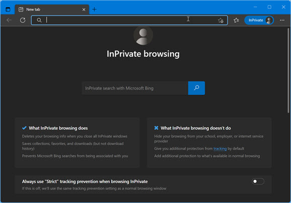 在 InPrivate 浏览模式下打开 Edge