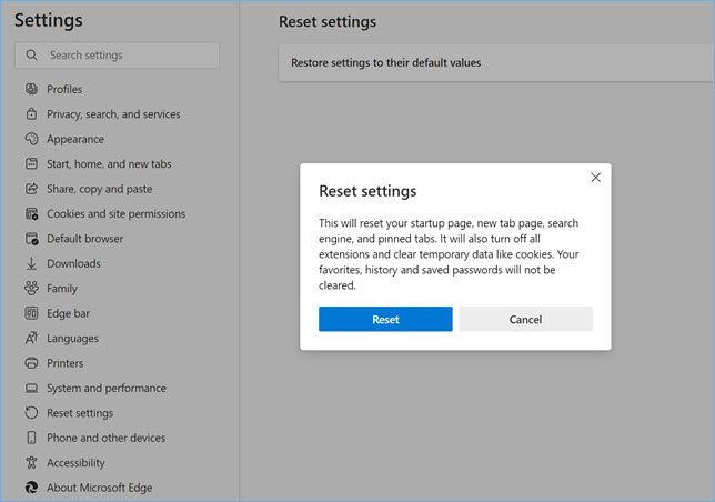 尝试重置边缘浏览器