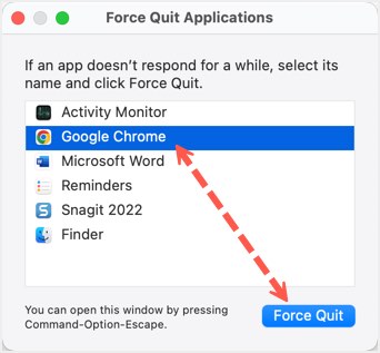 选择 Chrome 并退出