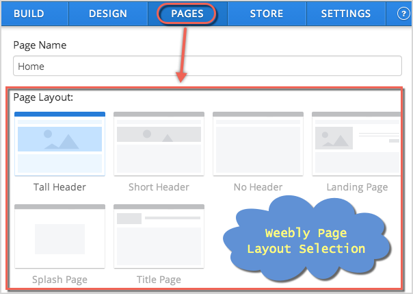 Weebly 页面布局选择 - 页面选项卡
