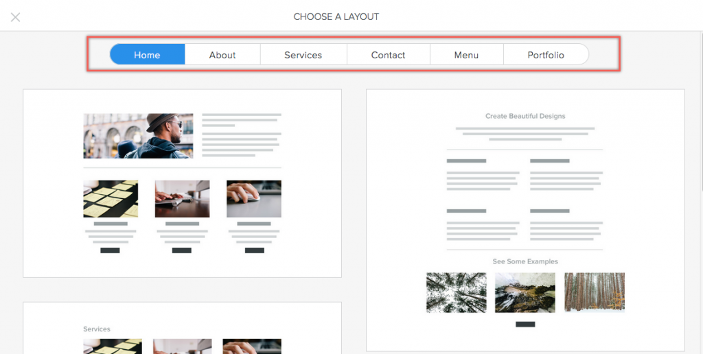 在 Weebly 中选择页面模板