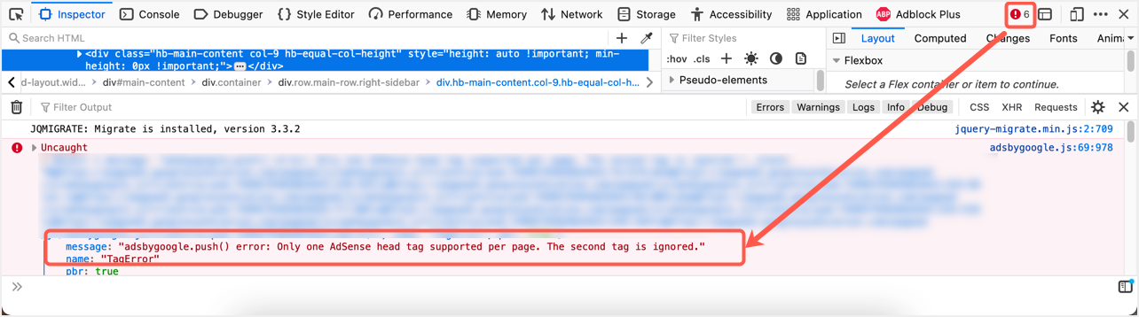 多个 AdSense 标头代码错误