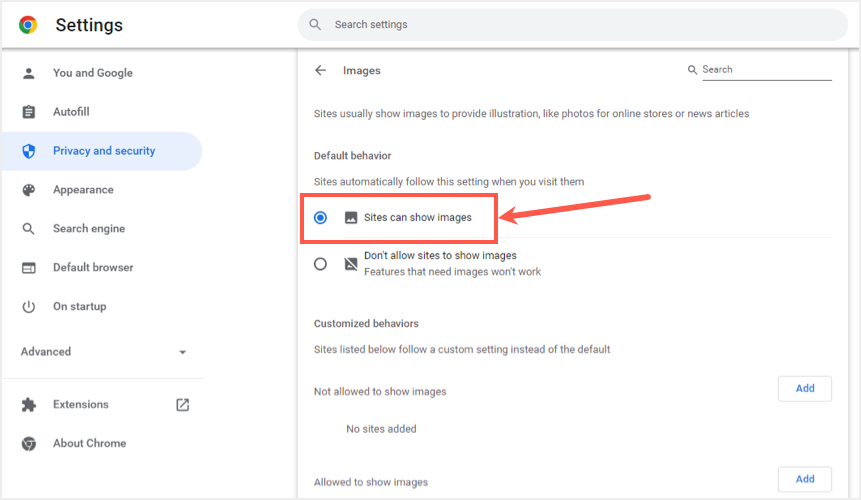 在 Chrome 中启用图片