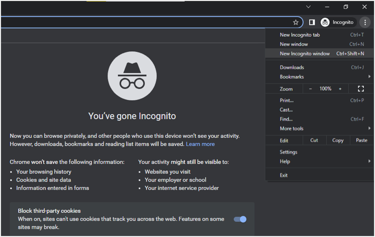进入 Chrome 隐身模式