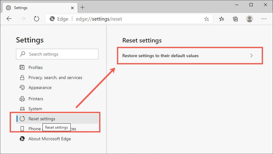 在 Edge 上重置设置