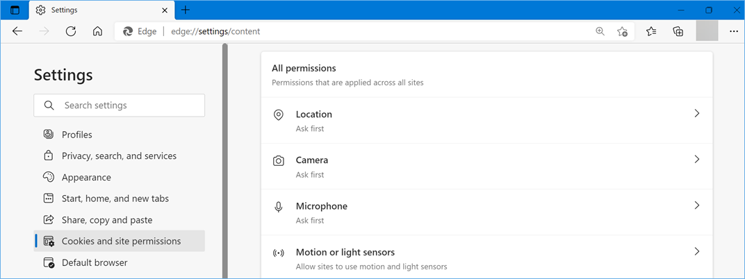 更改 Edge 中的所有权限