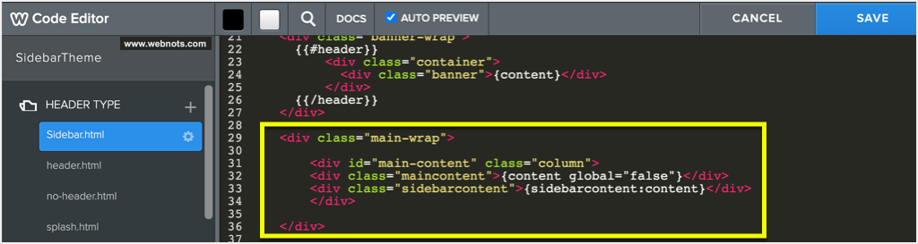 在模板中添加站点范围的侧边栏代码