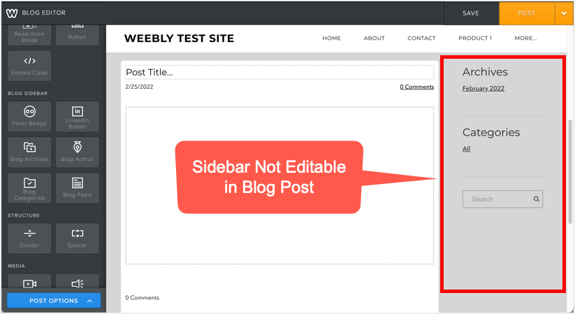 博客文章中的侧边栏不可编辑