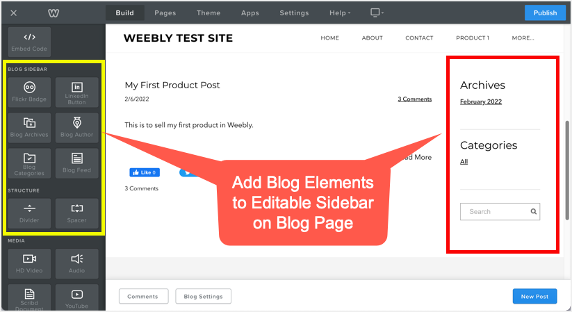 博客页面中可编辑的侧边栏