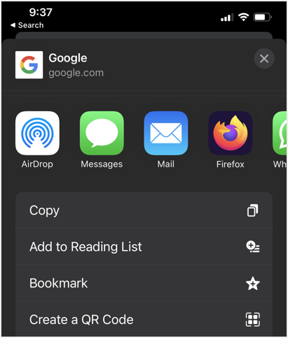 iPhone 中的共享选项
