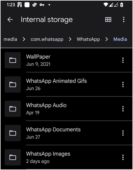 Android 内部存储中的 WhatsApp 媒体目录