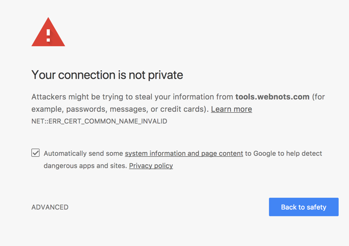 没有 HTTPS 的隐私错误