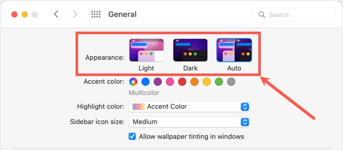 在 Mac 中选择暗模式