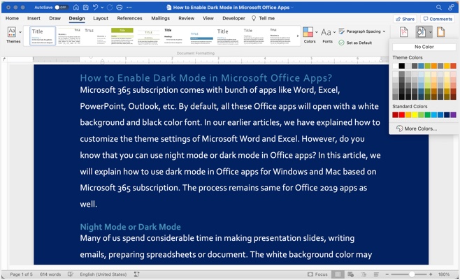 在 Word 中更改页面颜色