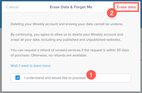 擦除数据并删除 Weebly 帐户