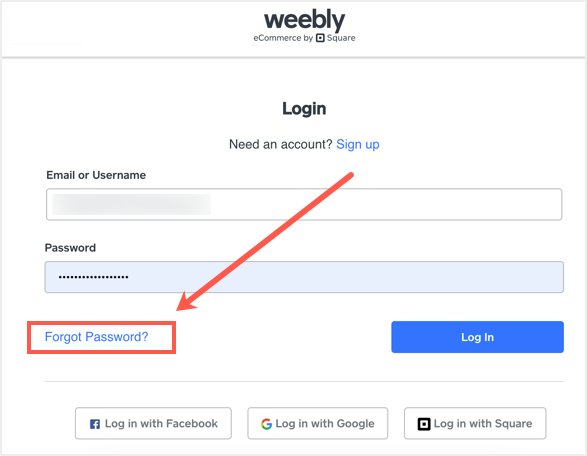 在 Weebly 中重置密码