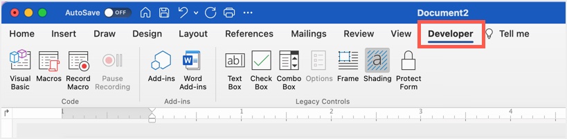 在 Word for Mac 中启用开发人员菜单