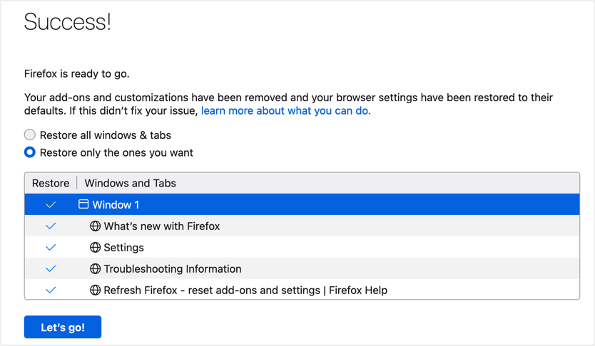 选择要恢复的选项卡