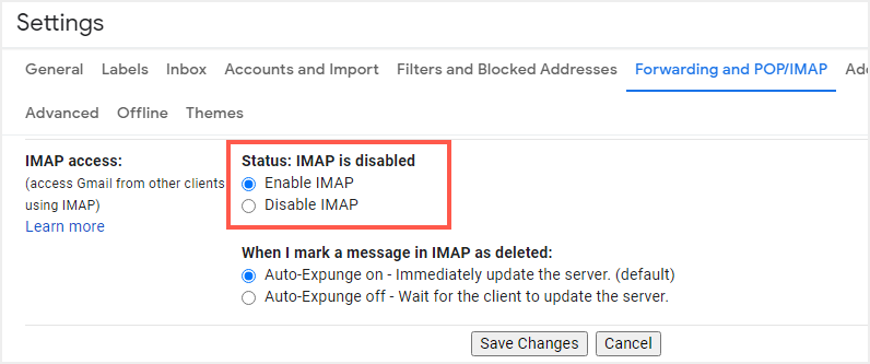 在 Gmail 中启用 IMAP 协议