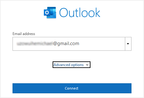 将 Gmail 电子邮件地址添加到 Outlook 应用程序
