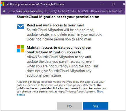 允许 Gmail 读取 Microsoft 中的 Outlook 帐户