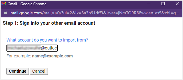指定要从中导入的 Outlook 电子邮件帐户