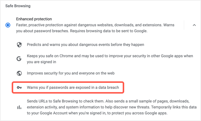 Chrome 安全浏览选项