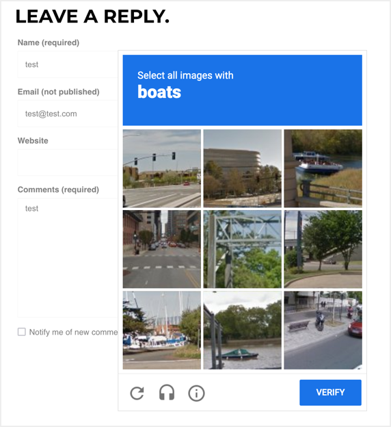 Weebly 评论表单中的 Google reCAPTCHA